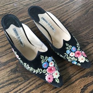 Manila blahnik embroidered mules